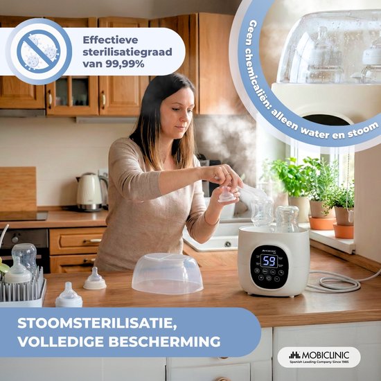Mobiclinic Bibidu - Dubbele Flessenwarmer - Digitale - 6-in-1 - 2 flessen - Instelbare temperatuur - Babyvoeding Warmer - Stoomsterilisatie - Opwarmen, op temperatuur houden, steriliseren, ontdooien voedsel - Met digitaal display - Wit van Merkloos — afbeelding 2
