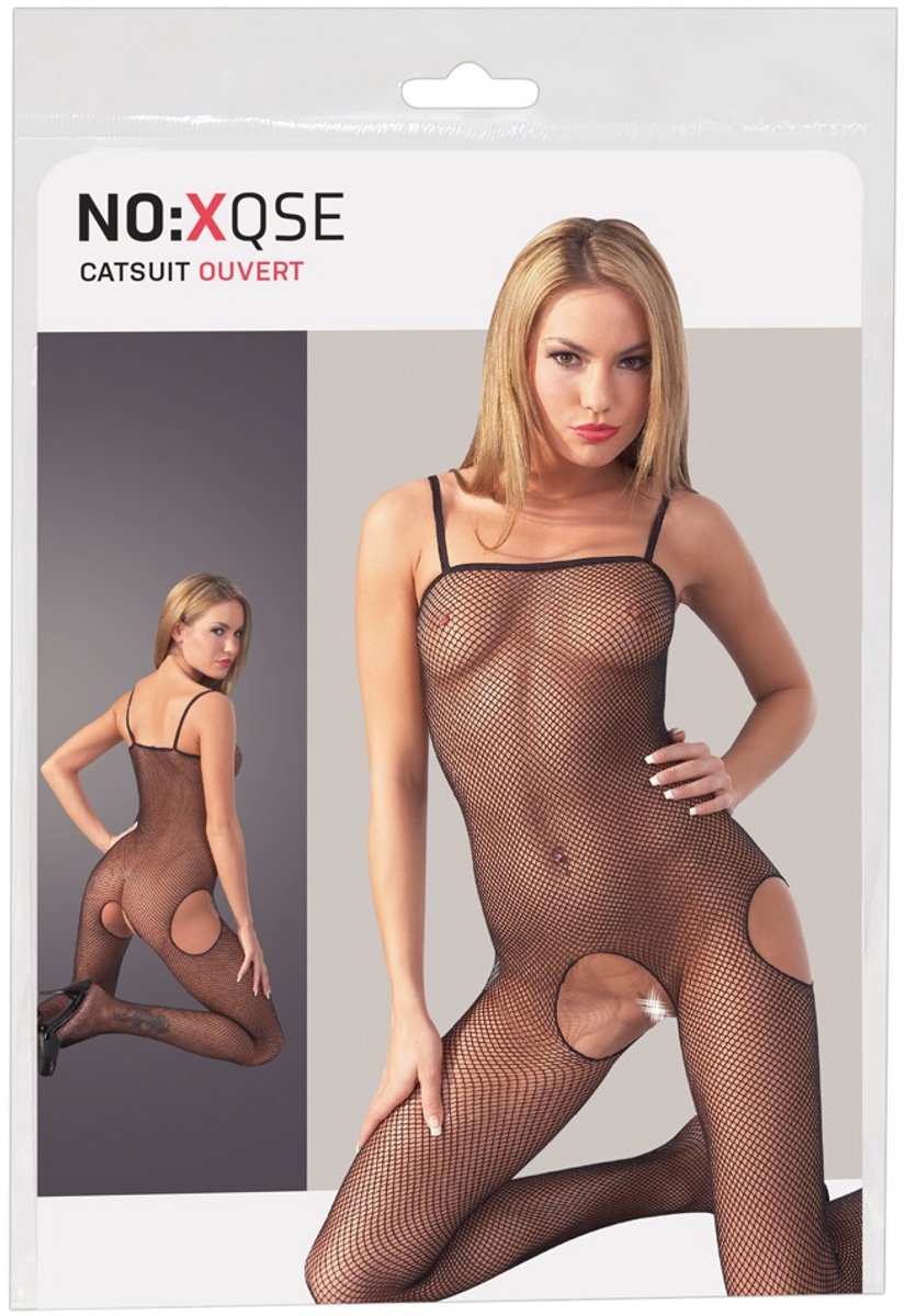 Mandy Mystery Lingerie – Erotische Catsuit met Open Kruis voor een Onvergetelijke Indruk – Maat S/M – zwart