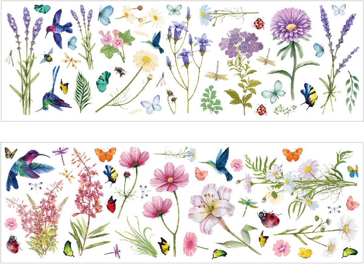 2 Stuks - Muursticker - Muurstickers kinderkamer - Bloemen/Vlinder/Vogel - Herbruikbaar -