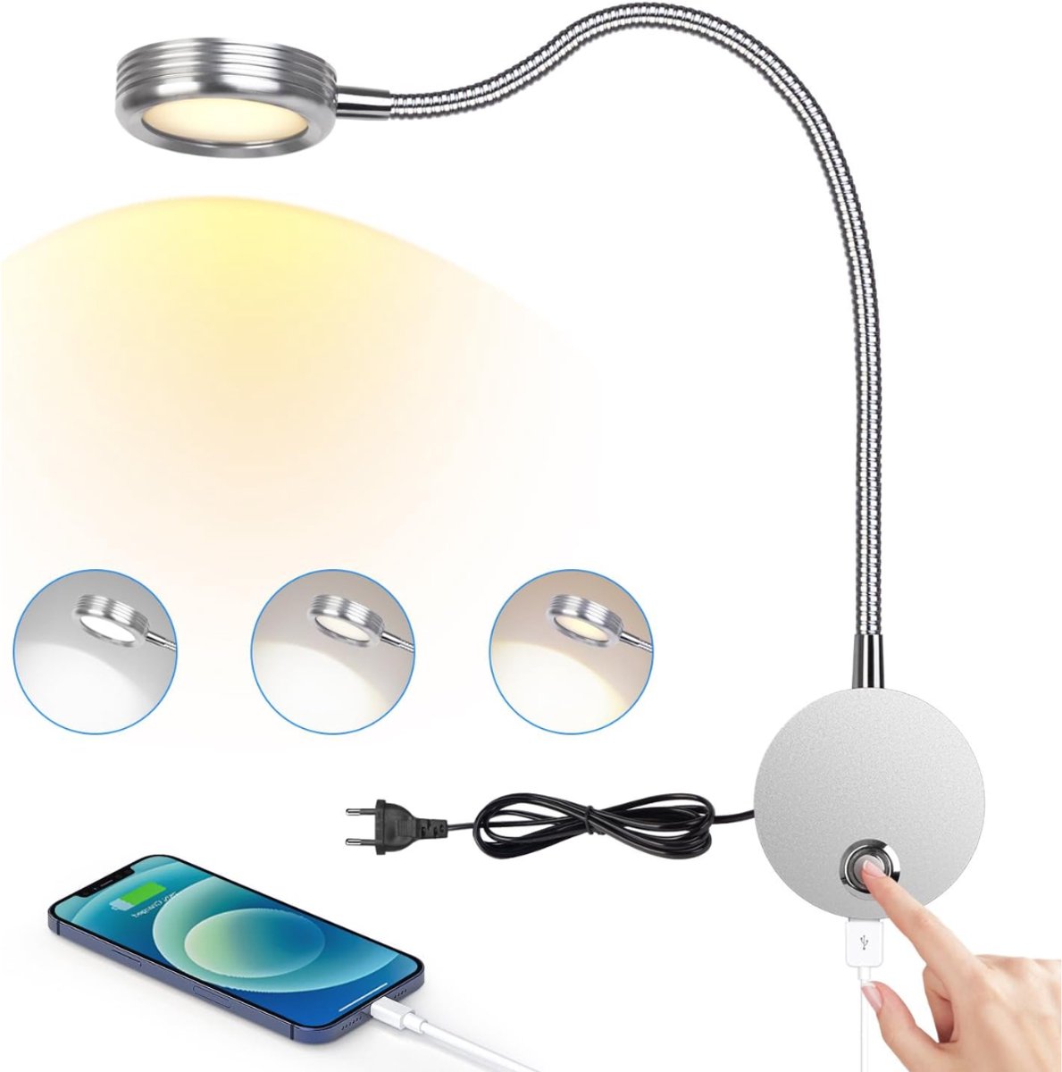RWB® Bedlampjes Hoofdbord - Bedlampje Hoofdbord - Hoofdbord Lamp - Wit - ‎21 x 14 x 4cm