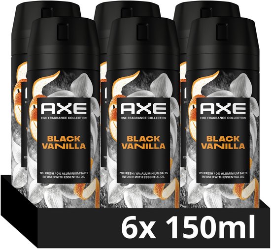 AXE Fine Fragrance Collection Premium Deodorant Bodyspray – Black Vanilla – met de geur van sinaasappel en sandelhout – 6 x 150 ml
