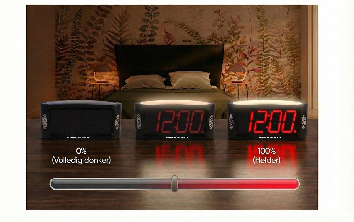 HomeBay® Digitale Wekker & Klok - Grote Cijfers - Slaapkamer Wekker met Slaapvriendelijk Rood Licht (Dimbaar) - Seniorenwekker - Zwart — cadeau in Wonen & Interieur - foto 7