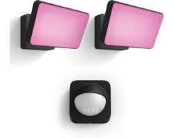 Philips Hue Discover Set van 2 Verstralers (Zwart) - Buitenlamp met Bewegingssensor - Wit en Gekleurd Licht - Incl. Hue Bewegingssensor voor Buiten - Hue White and Color Ambiance