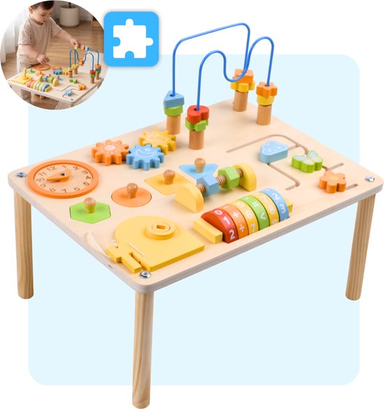 Mauzek® Activiteiten Tafel – Montessori speelgoed – Houten speelgoed – Educatief speelgoed – Interactieve speeltafel – Sensorisch speelgoed – Motoriek speelgoed – Activity center – Peuter speelgoed – Jongens–Meisjes– 1 jaar – 2 jaar – 3 jaar – 4 jaar