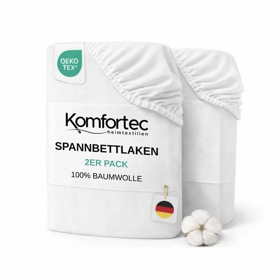 Komfortec Jersey Stretch 2-delige Hoeslaken Set 160x200 cm, Dubbelpak, 23 cm Matrasdikte, Rondom Elastiek, 100% Katoen, Wit