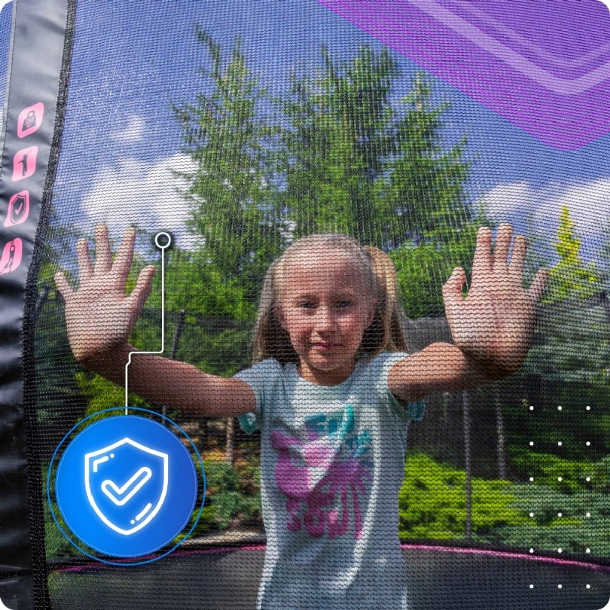 Thunder Trampoline 427 cm – Ronde Tuintrampoline – Max. 150 kg – Met Ladder – Roze — afbeelding 11