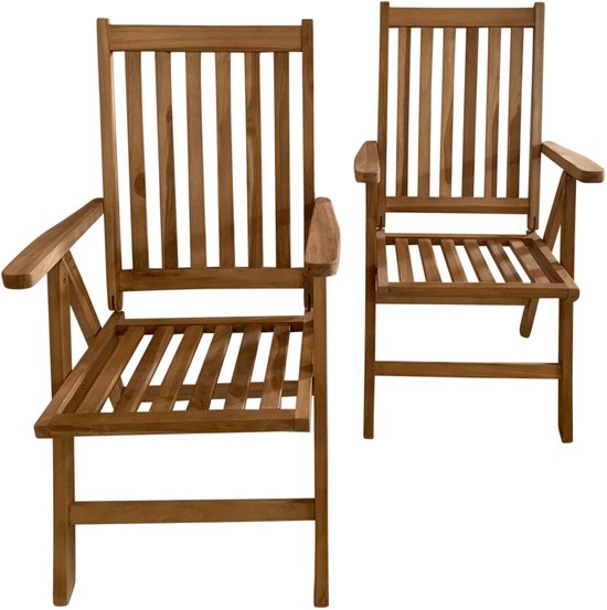 AXI Nuria Teak Verstelbare Tuinstoelen - Houten inklapbare tuinstoelen - 5 Standen - Set van 2 stuks - 100% Teak - 180 kg draagkracht - Tuin, terras of balkon van Merkloos — afbeelding 4