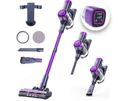 FlinQ Vacuum Cleaner V12 Pro - Steelstofzuiger Draadloos - Stofzuiger zonder Zak - Met Duurzame Accu - Snoerloos en geschikt als Kruimeldief - Paars