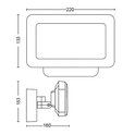 Technische tekening van een buitenlamp, 220x133mm, met afmetingen 160x153mm voor de muurbevestiging.
