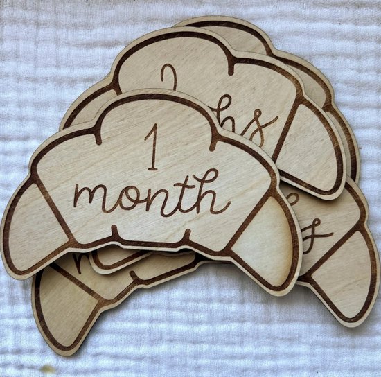 Croissant Baby Mijlpaalschijfjes - Houten Fotoprops voor Babyfoto’s - Maandelijkse Mijlpaalkaarten - Newborn Fotografie - Kraamcadeau - Babyshower Cadeau van Merkloos — afbeelding 3