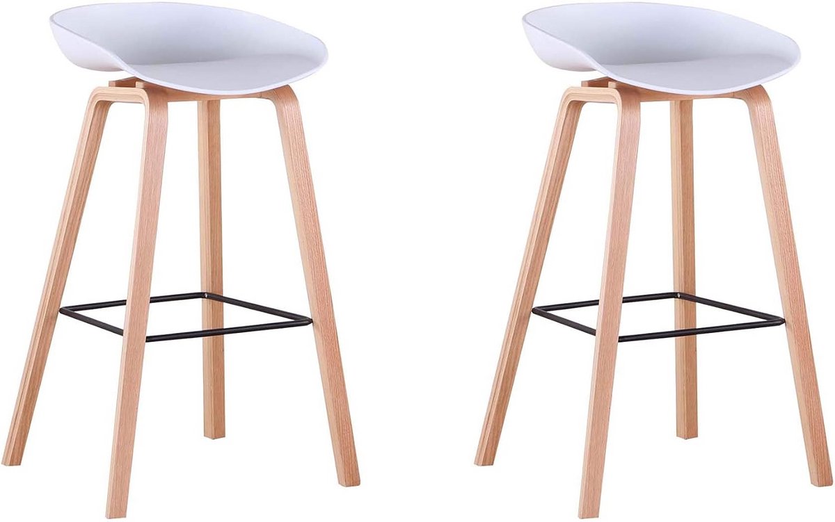 Set van 2 Moderne Barkrukken met Houten Poten en Voetensteun (Wit)