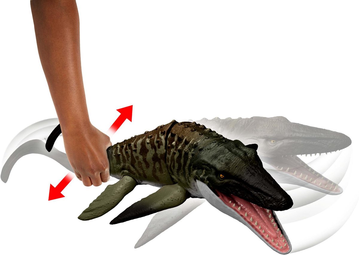 Jurassic World Rebirth Bijtende en Explosieve Mosasaurus, actiefiguur en mini-Dilophosaurus, dinosaurusspeelgoed met kaken die ver open kunnen, beweegbaar, ziet eruit als in de film — afbeelding 6