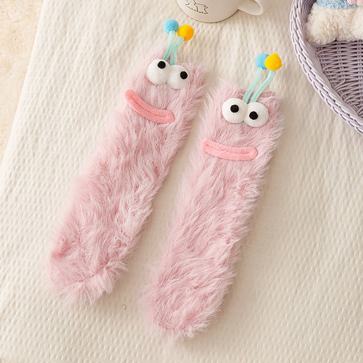 Kraftverdia Sokken Dames 3D Monster Sokken Slaapsok Fuzzy Grappige Sokken Casual Katoenen Sokken One Roze