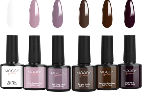 Moods Gellac 6-delige Set - Gel Nagellak - 8ML - Coffee Nude Edition - Gellac - Nagels - Gellak Starterspakket - Nude Kleuren - HEMA- & TPO-vrij