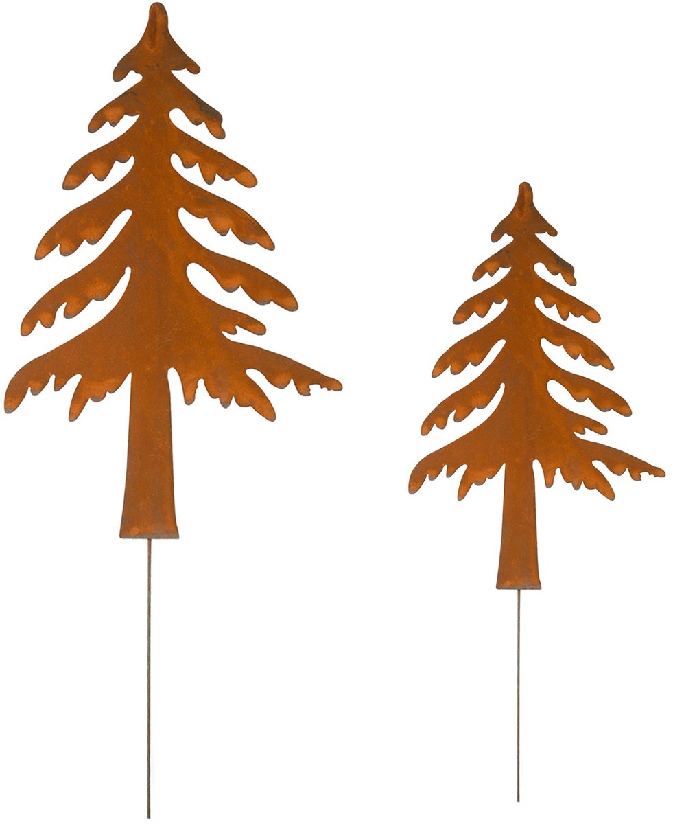 UNUS® Tuinsteker kerstboom set van 2 in roestlook van metaal kerstdecoratie