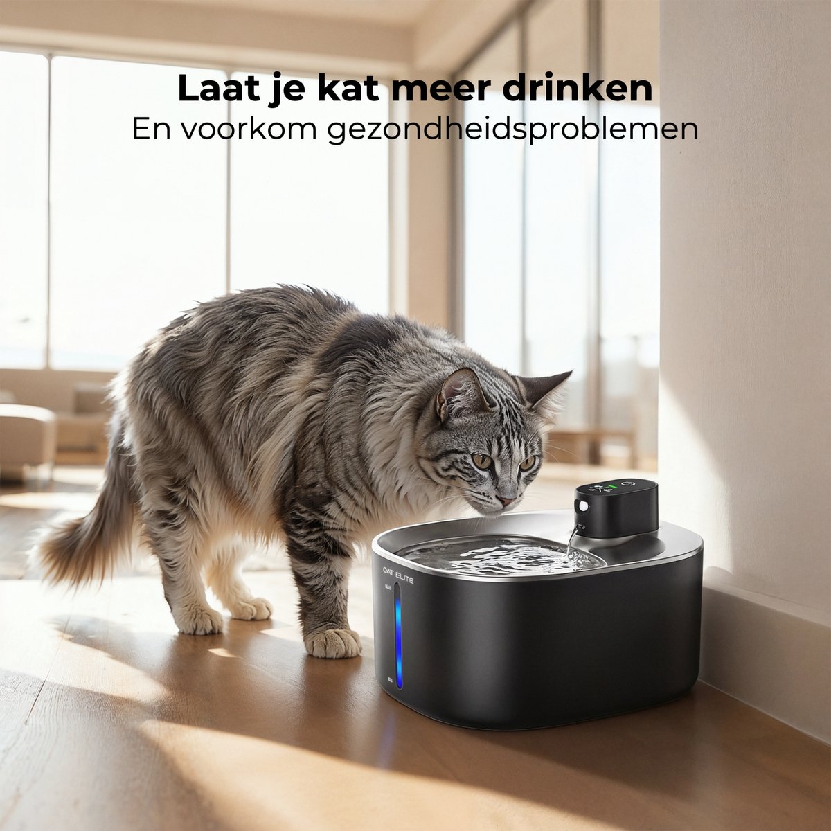 CatElite® - Premium Drinkfontein Kat | Stream - Draadloos - Waterdispenser met Sensor en Accu - Incl. 2 Filters - 4L Waterfontein Kat - Kattenfontein - Fluisterstil - RVS Zwart thumbnail 2