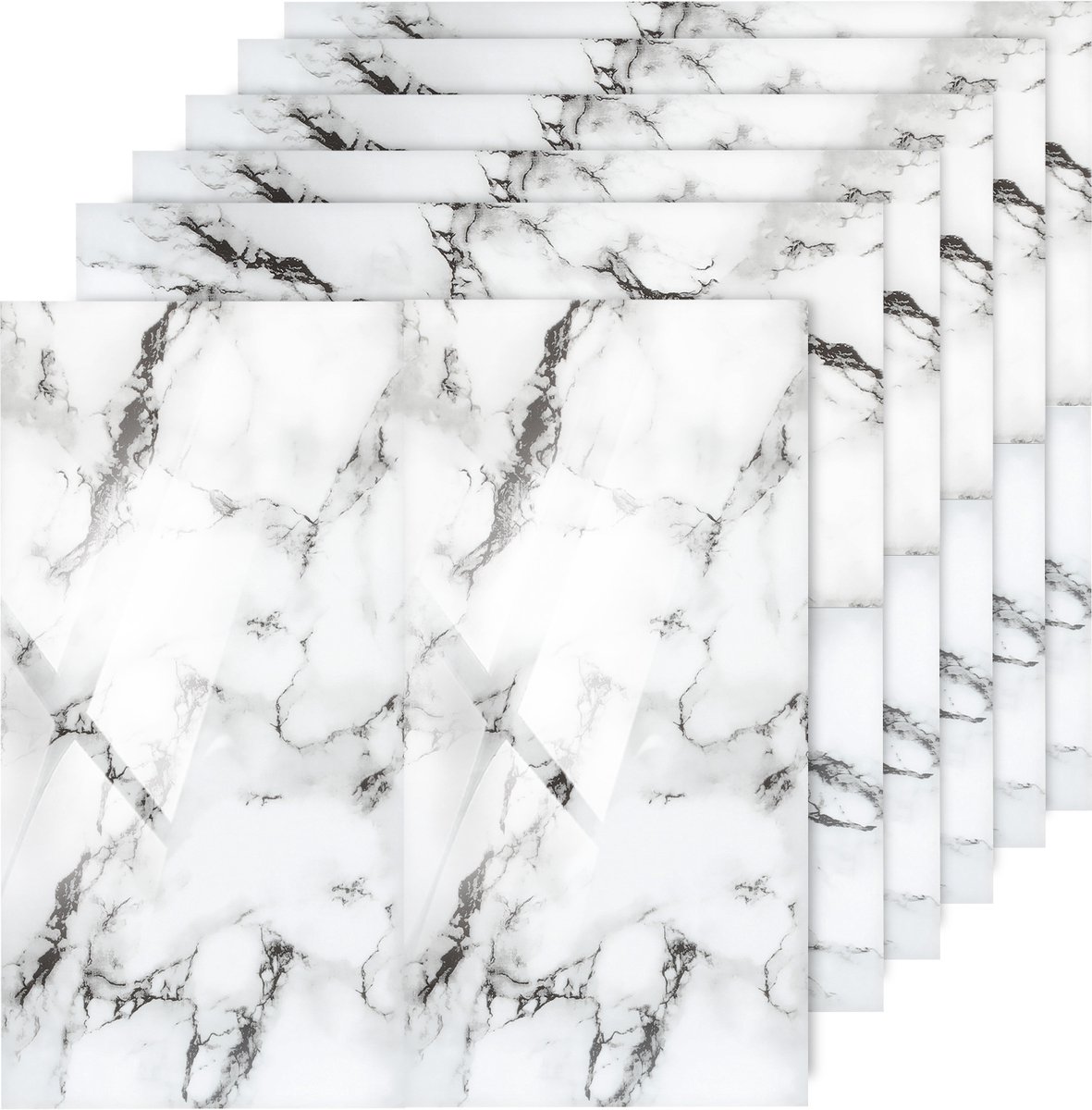 20 Stuks Zelfklevende Marmer Tegelfolie 60x30 cm - Waterdicht & Met Beschermende Aluminium Laag | Plak-en-Klaar Muurfolie voor Badkamer en Keuken,grijze en witte patronen