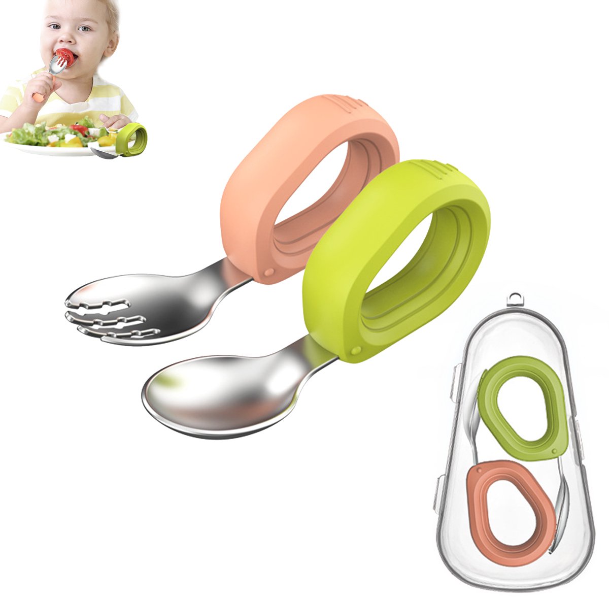 EYUSALL RVS Kinderbestek - Set - Vork & Lepel - 2 Stuks - Voedselveilig - BPA-vrij - Stofvrije Opbergdoos