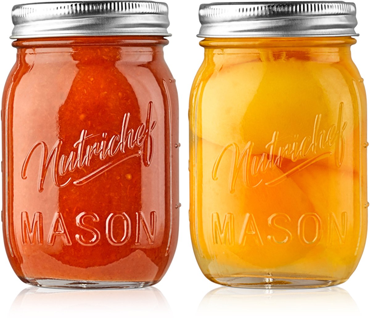 NutriChef Glazen Weckpotten – 2-delige set glazen potten met roestvrijstalen deksels – 473 ml