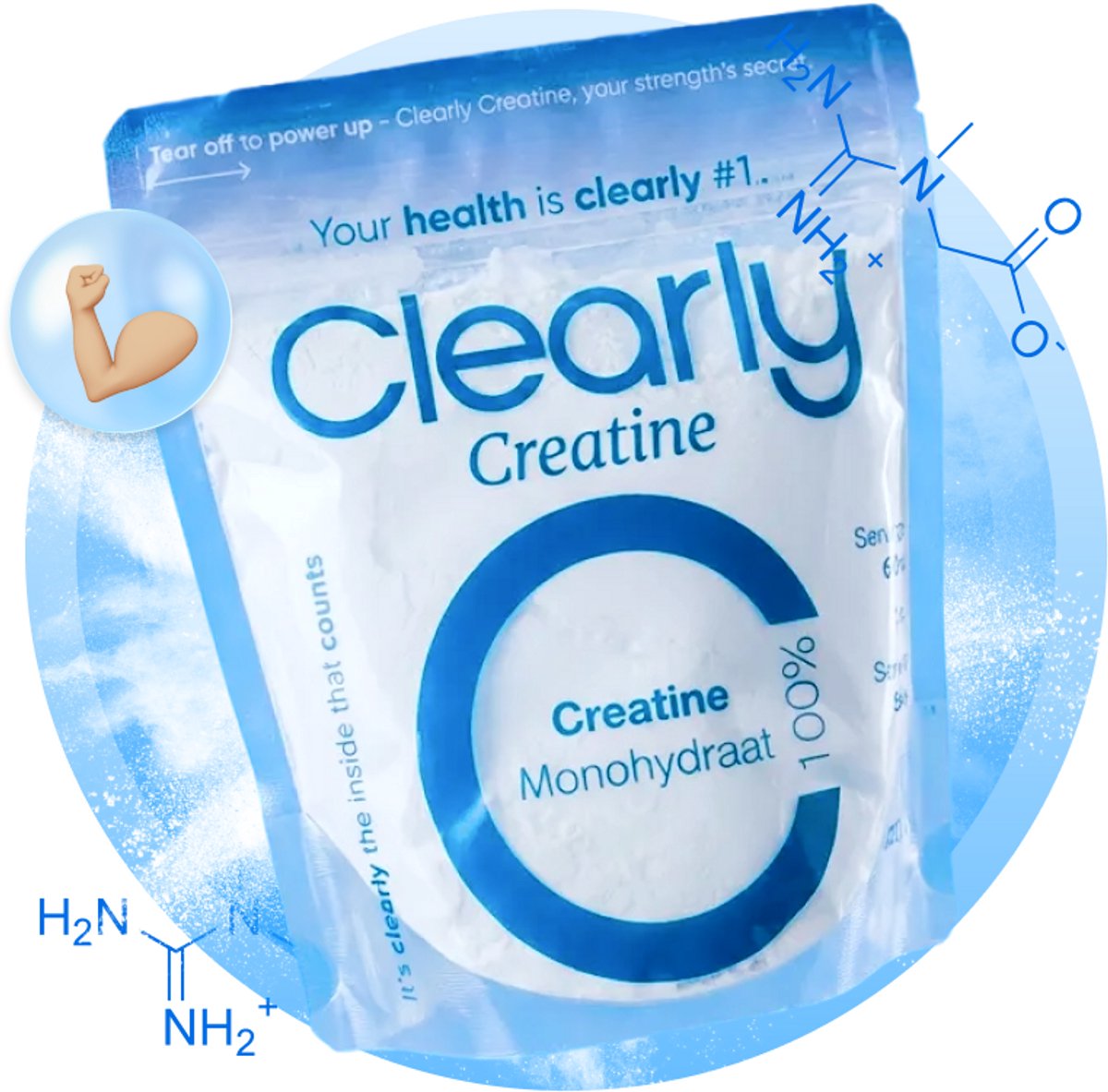 Clearly Creatine Monohydraat – 100% Pure Creatine – Ondersteunt Kracht, Explosiviteit en Spiergroei – 300g / 60 Porties