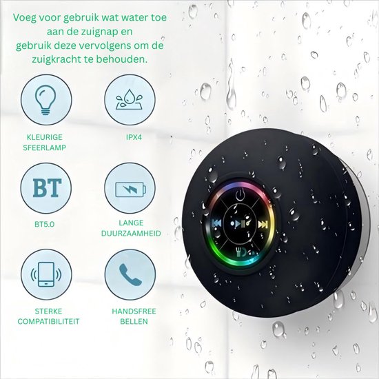 NBAP® Douche Speaker - Draagbare Radio - Bluetooth - Waterdicht - Zwart — afbeelding 2