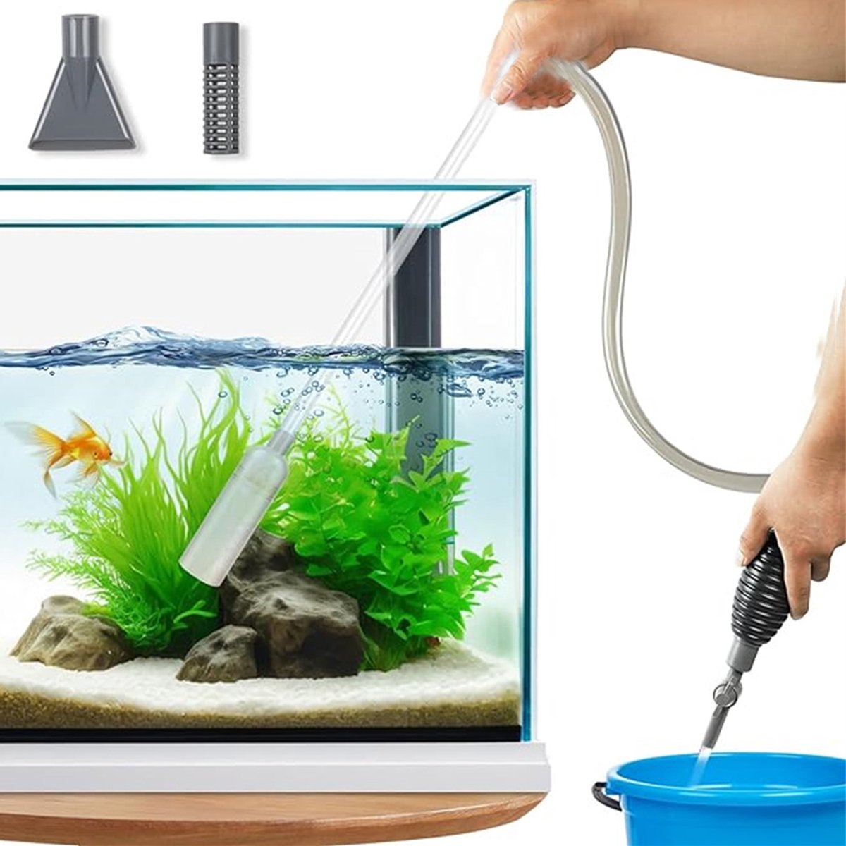 Aquarium sifon stofzuiger voor grind en zand, 3m aquariumstofzuiger, grindreiniger voor aquariums, handmatige aquarium waterwisselaar reinigingsgereedschap, Grijs