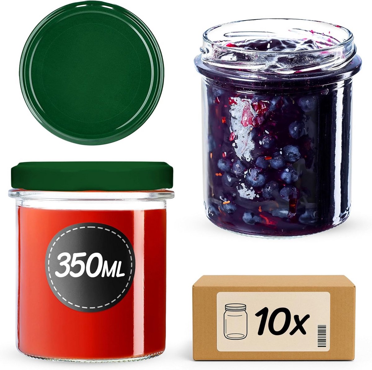 Set van 10 Inmaakpotten 350 ml met Schroefdeksel voor Pot Maken en Opslag