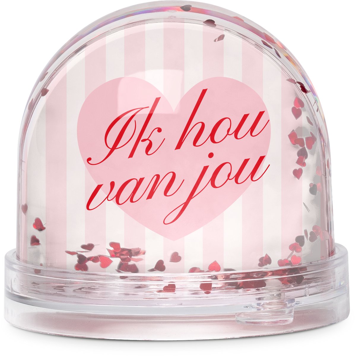 Sneeuwbol met tekst "Ik hou van jou" – Romantische Schudbol met Hartjes – Luxe Woonaccessoire
