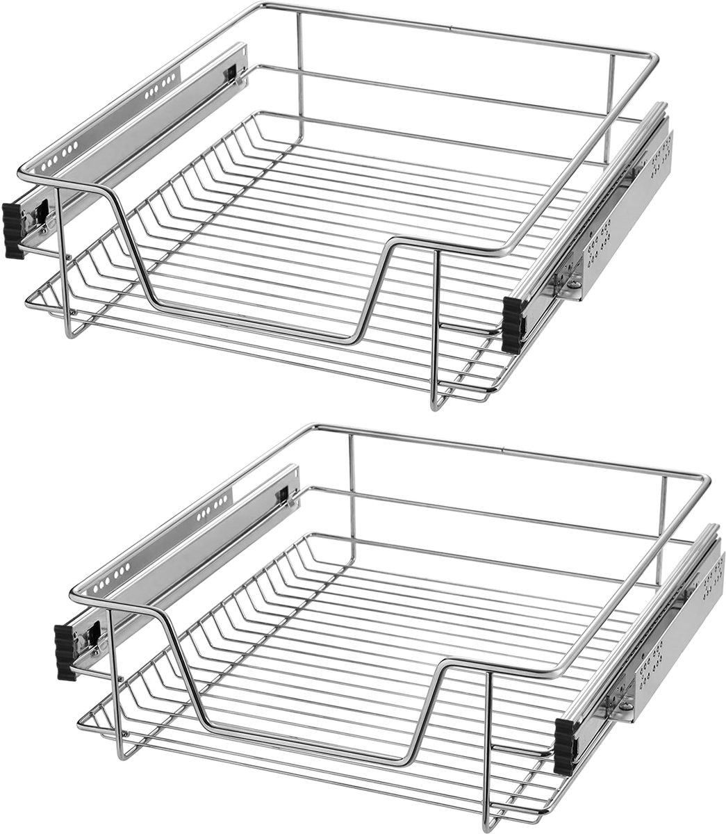 2 Stuks Keukenlade Telescopische Uitklapbare Lade Keukenkast Organiser Om Uit Te Trekken Manduitgang Met Geleiderails Kastuitgang Voor 47cm Binnenbreedte/50cm Buitenbreedte Kast NAIZY