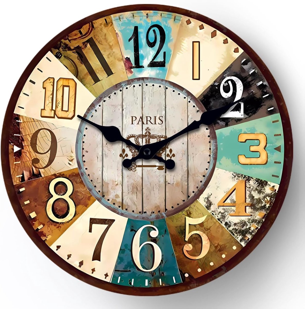 Wandklok - Klok - Wandklok - Decoratieve wandklok - Stille klok - Metalen wandklok - Vintage Europese stijl - Grote Romeinse cijfers - Franse Parijse stijl - Klok voor woonkamer - Kamer - Slaapkamer - Keuken - Kantoor - 30,5 cm