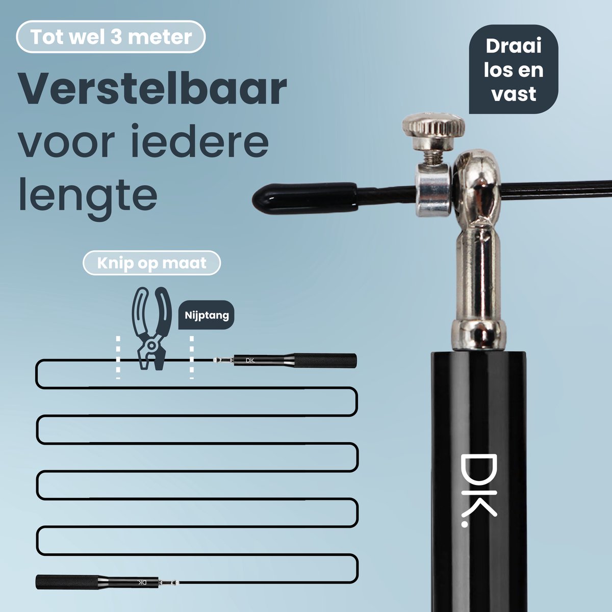 DK.® Professioneel Sport Springtouw - Speedrope - Jump Rope - voor Volwassenen en Kinderen - Crosstraining HIIT en Krachttraining - Zwart — afbeelding 8