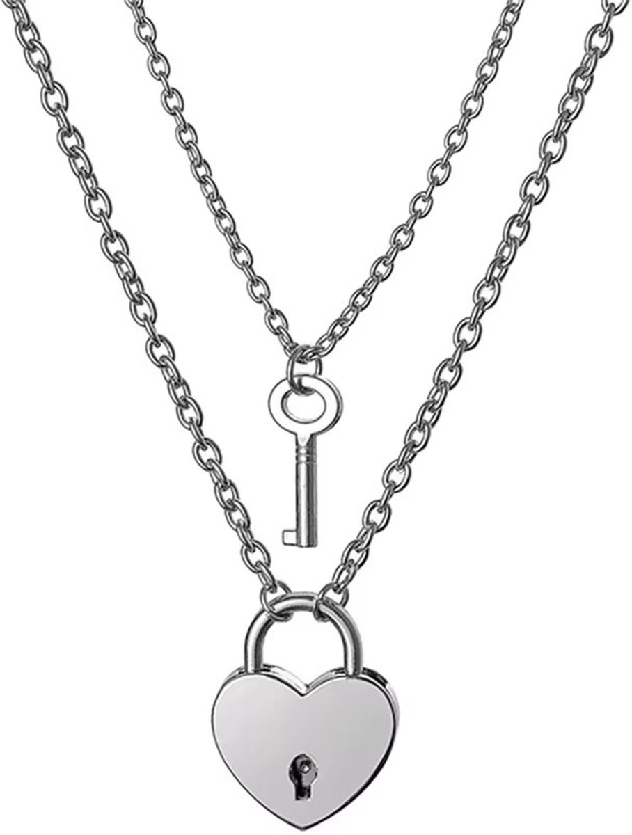 Koppelketting Set – 2 Delige Love Lock & Sleutel Kettingen met Hart Hanger | Roestvrij Staal Sieraad voor Vriend en Vriendin | Romantisch Cadeau Mannen & Vrouwen | Matching Kettingen voor Koppels