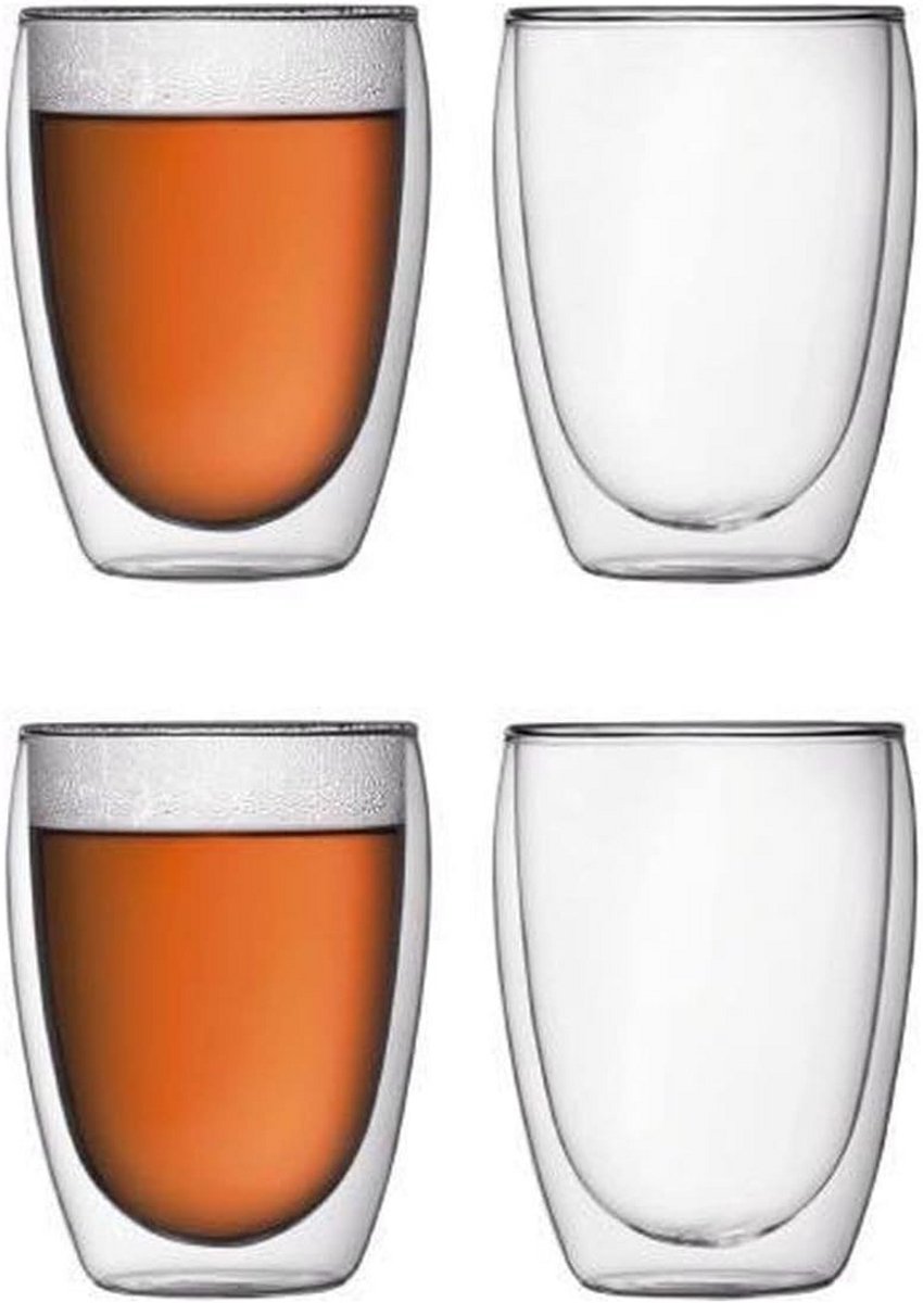 Set van 4 Dubbelwandige Theeglazen 350 ml - Hittebestendige Koffie- en Cappuccinoglazen