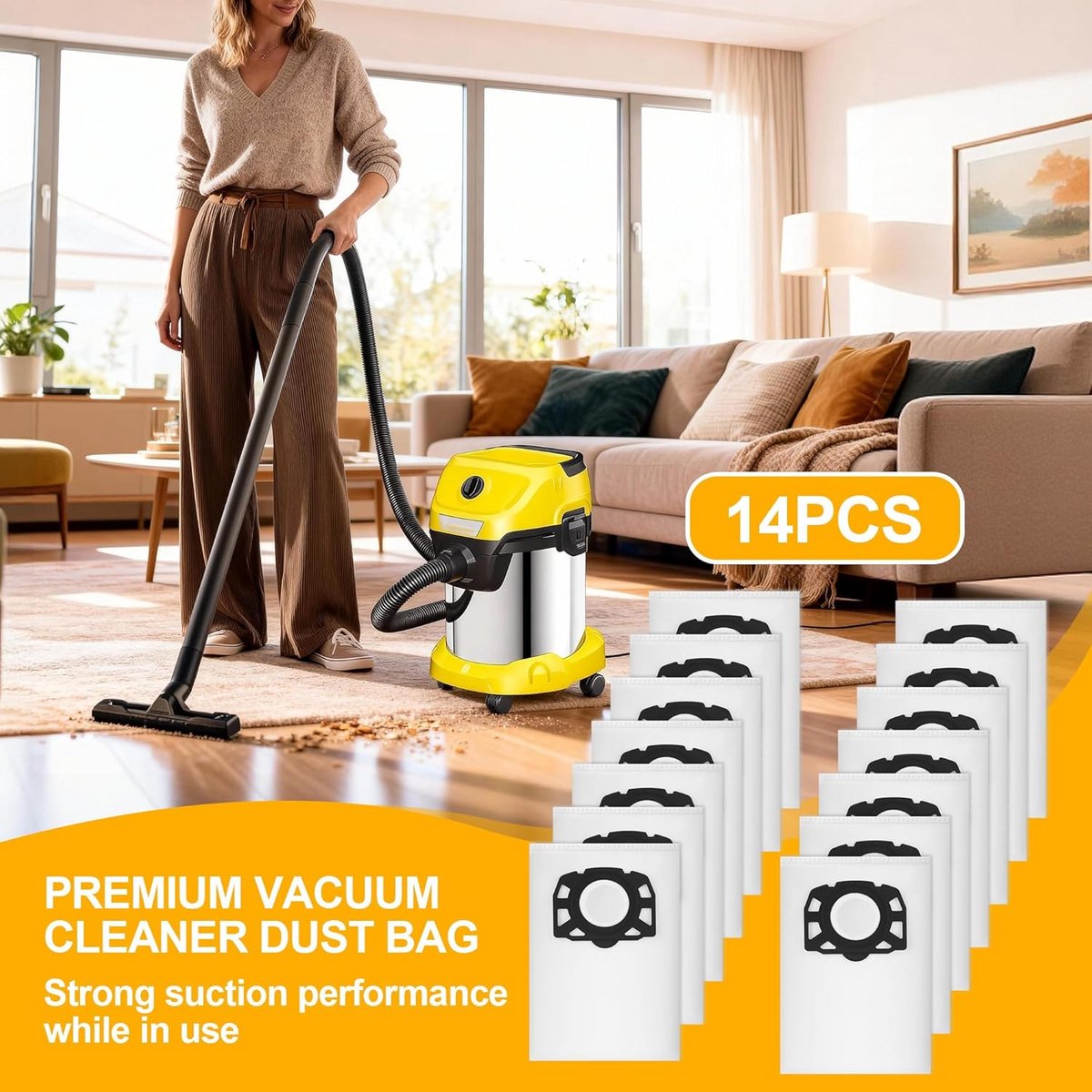 14 Stuks Stofzuigerzakken Geschikt voor Karcher Nat- en Droogzuigers (WD2, WD3, MV3, SE Series)