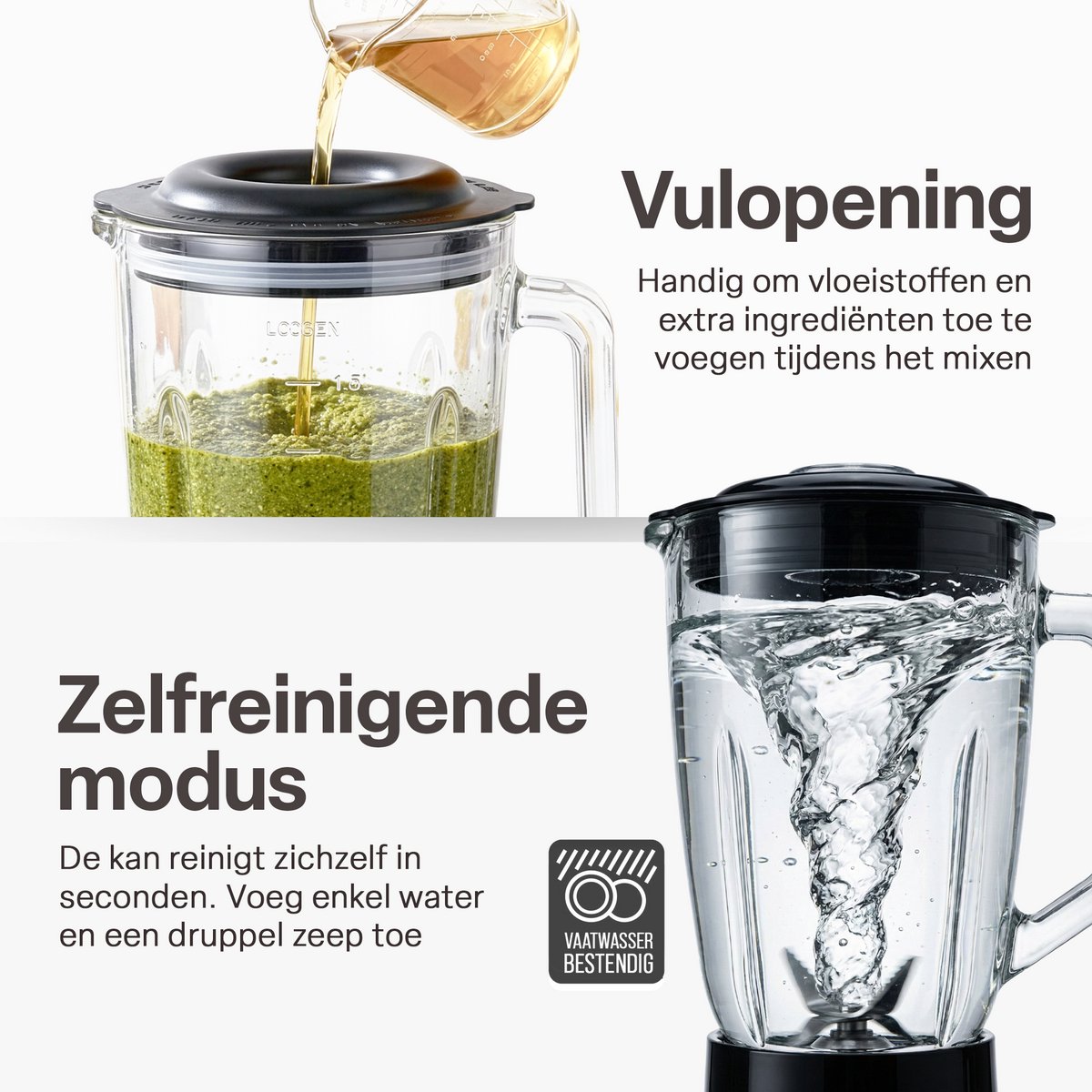 Chefino Blender 1400W – Krachtige Smoothie Blender met Glazen Kan 1,5L – Inclusief 700 ml To-Go Beker – 6-Blads & 4-Blads Mes – IJscrusher – Zelfreinigend – Keukenblender voor Smoothies & Shakes – foto 4