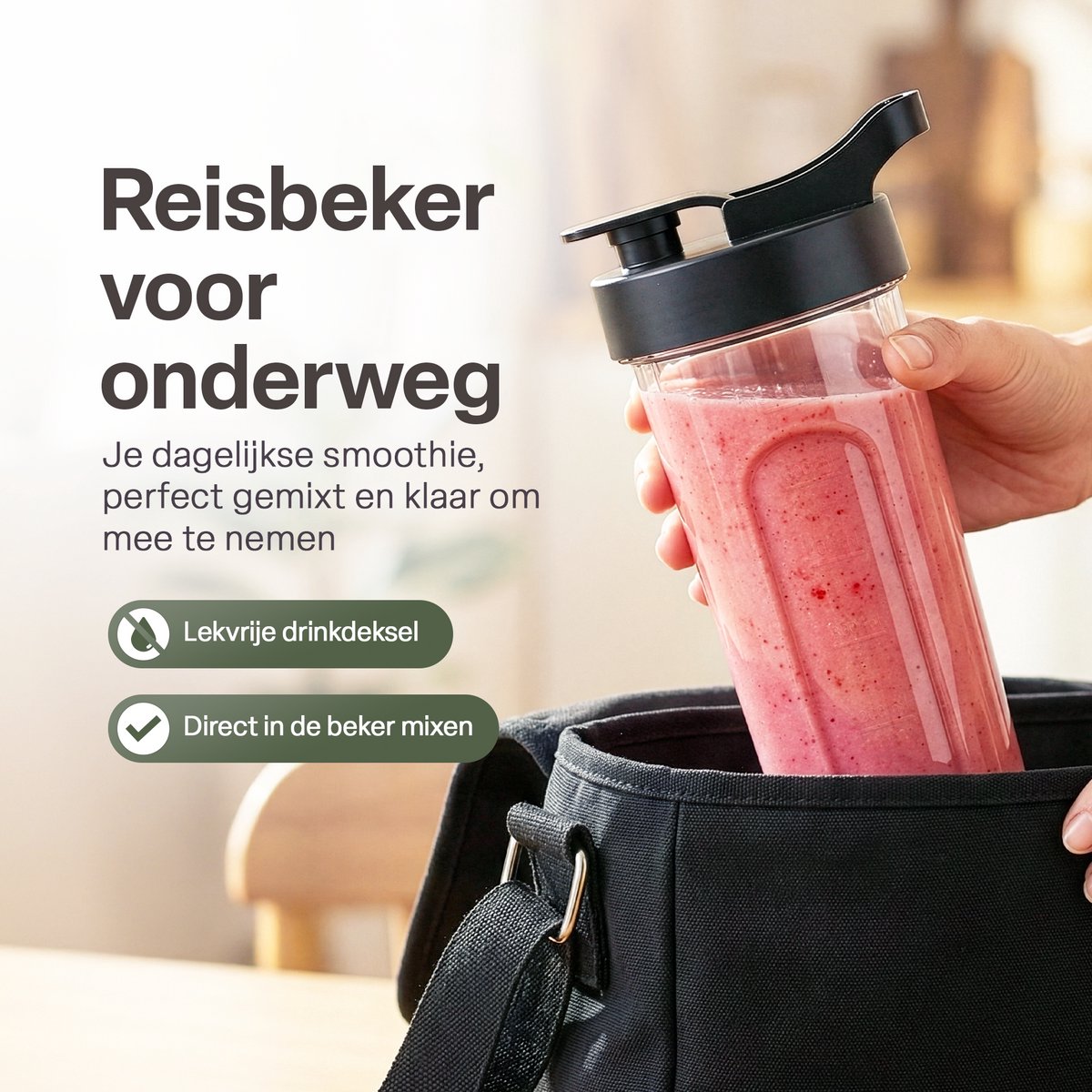 Chefino Blender 1400W – Krachtige Smoothie Blender met Glazen Kan 1,5L – Inclusief 700 ml To-Go Beker – 6-Blads & 4-Blads Mes – IJscrusher – Zelfreinigend – Keukenblender voor Smoothies & Shakes – foto 6