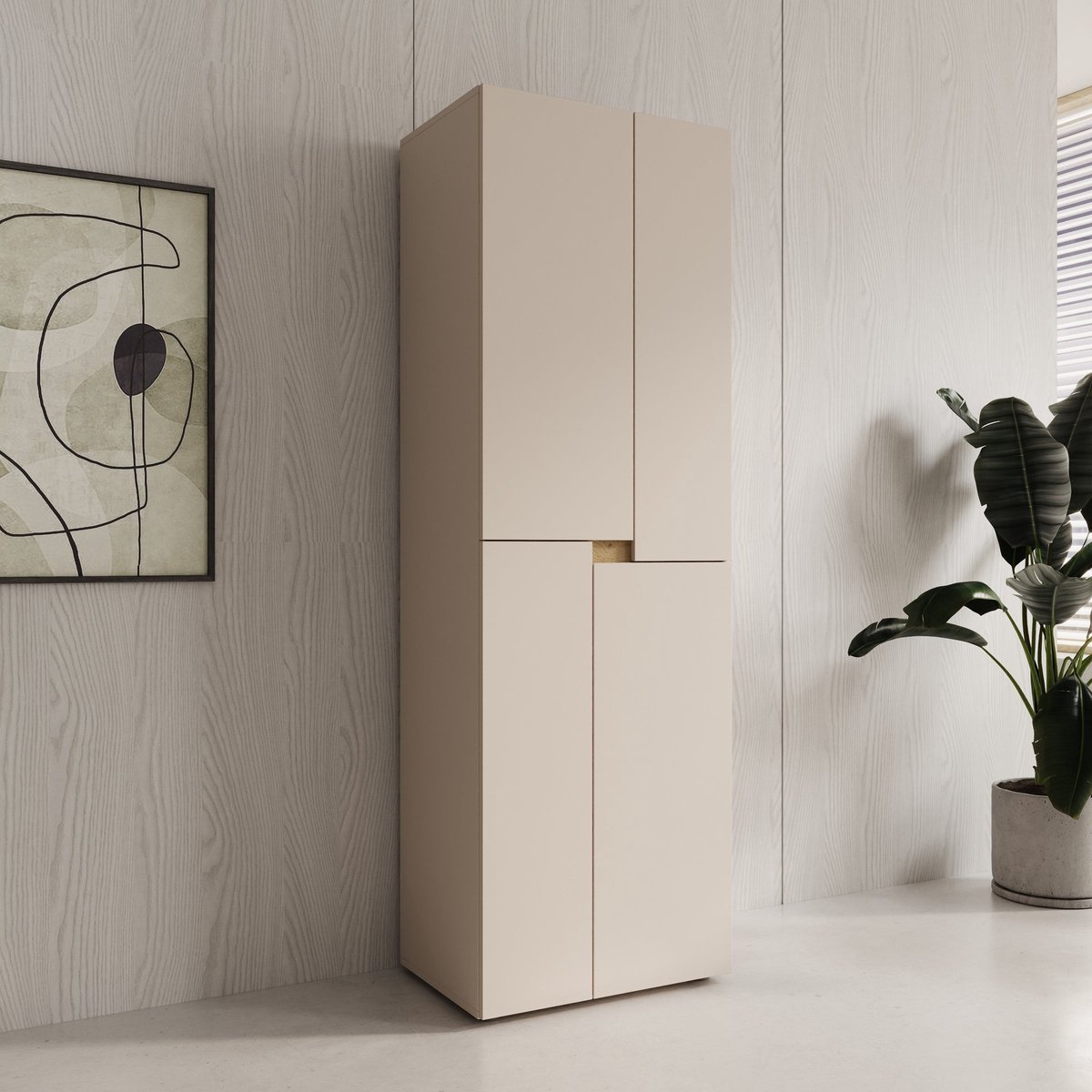 Meubella - Lombok - Kledingkast met 4 deuren - Beige - 60x42x184 cm
