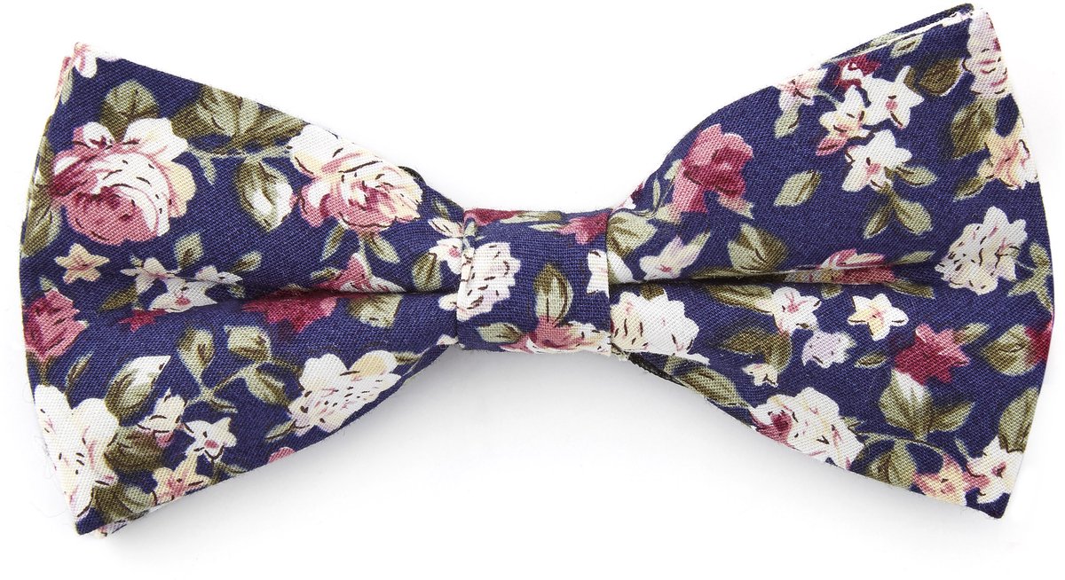Donkerblauwe Florale Puntige Vlinderdas