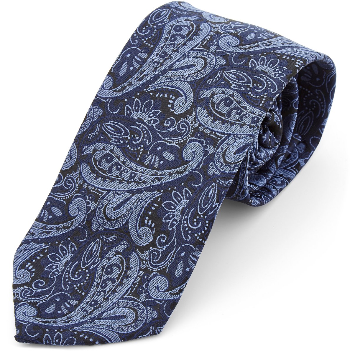 Brede Marineblauwe & Blauwe Paisley Katoenen Stropdas
