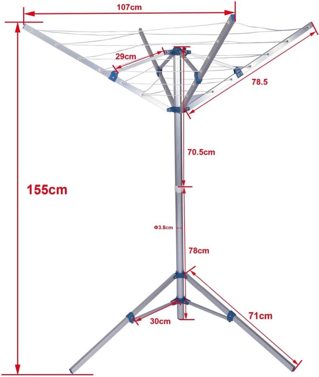 NBAP® Droogmolen met Voet voor Camping & Thuis - Wasrek Staand - Droogrek Inklapbaar - Zilver met Blauw