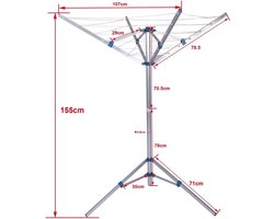 NBAP® Droogmolen met Voet voor Camping & Thuis - Wasrek Staand - Droogrek Inklapbaar - Zilver met Blauw