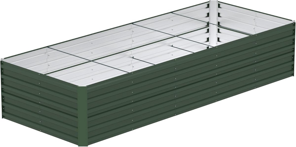 300x60x58cm Groen Metalen Bloempot voor Verhoogde Bloembedden, 2160L Verzinkt Staal, Rechthoekig Plantenbed om Zelf te Bouwen, Outdoor Plantenbak voor Groenten/Bloemen/Fruit/Kruiden, NAIZY