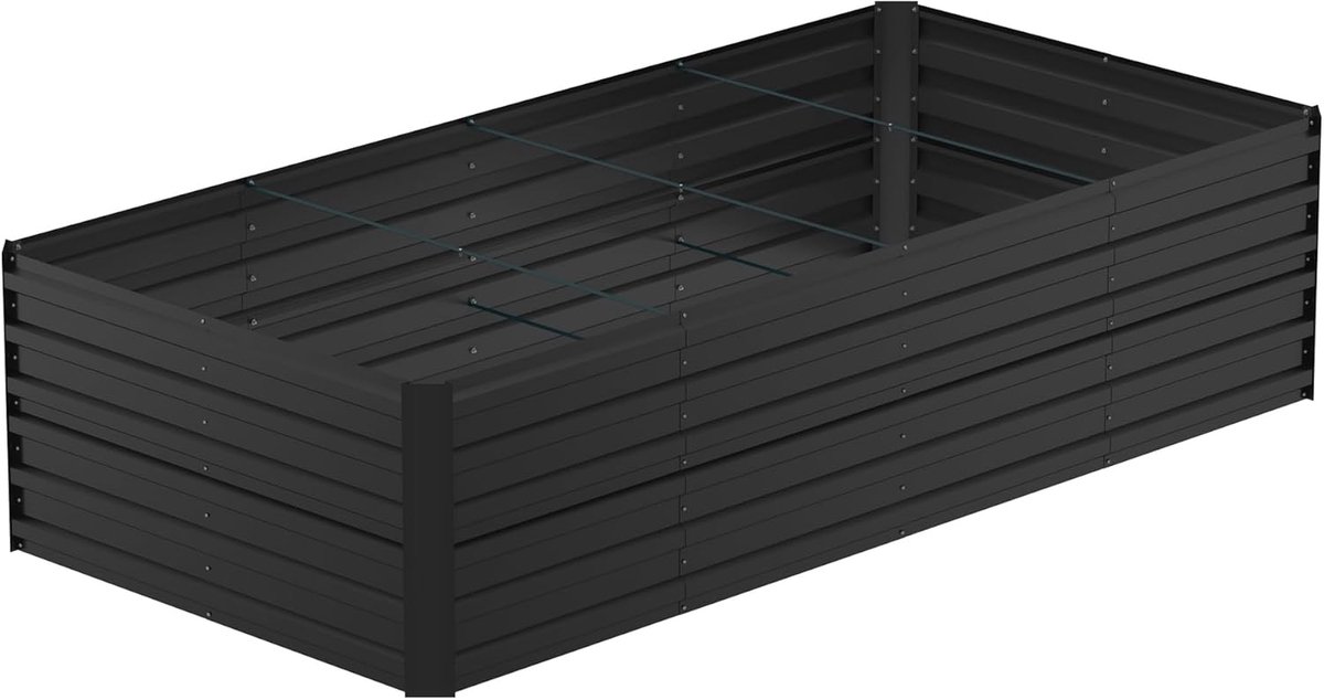 240x60x58cm Zwart Metalen Bloempot voor Verhoogde Bloembedden, 1730L Verzinkt Staal, Rechthoekig Plantenbed om Zelf te Bouwen, Outdoor Plantenbak voor Groenten/Bloemen/Fruit/Kruiden, NAIZY