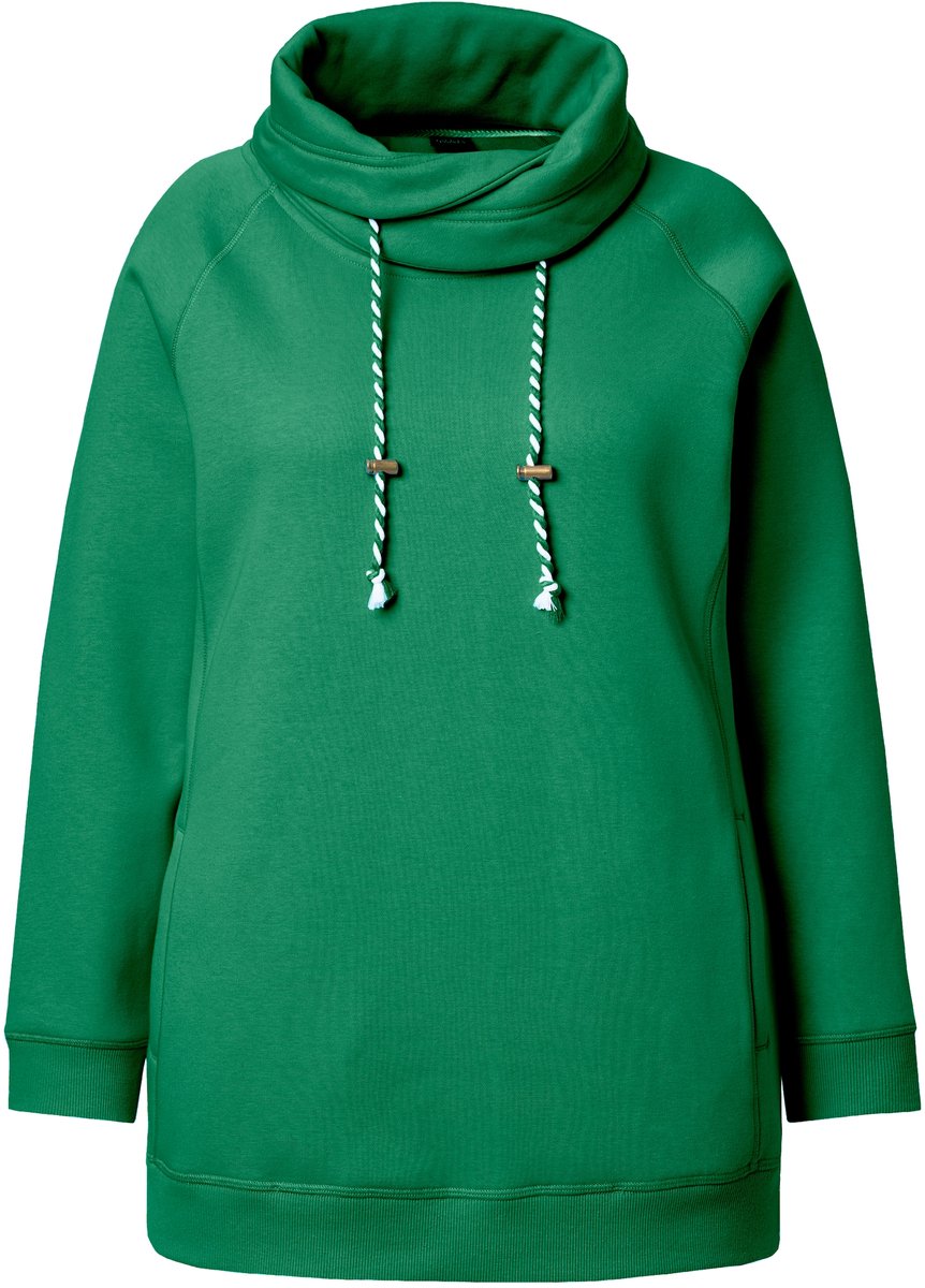Ulla Popken - Dames - Sweatshirt wijde opstaande kraag zakken lange raglanmouw - Smaragdgroen - Maat 62+