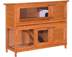 PawHut Konijnenhok - Hout - 120x48x100cm - Bruin