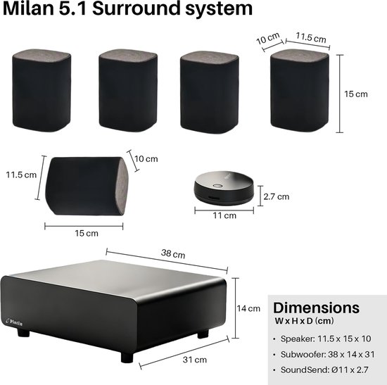 5.1 Surround Sound Systeem - Draadloos - WiSA Certified - 24-bit 48 kHz - Scandinavisch Design - Zwart van SAEP. — afbeelding 2
