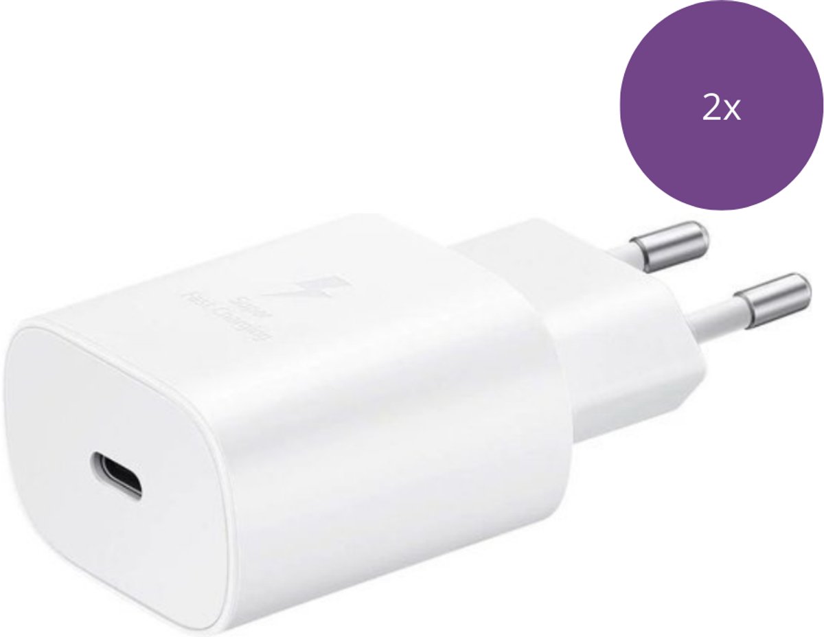 Viewr - 2x 25W USB-C Adapter - Snellader - Wit - Geschikt voor Samsung Telefoon en Tablet - 2 Stuks