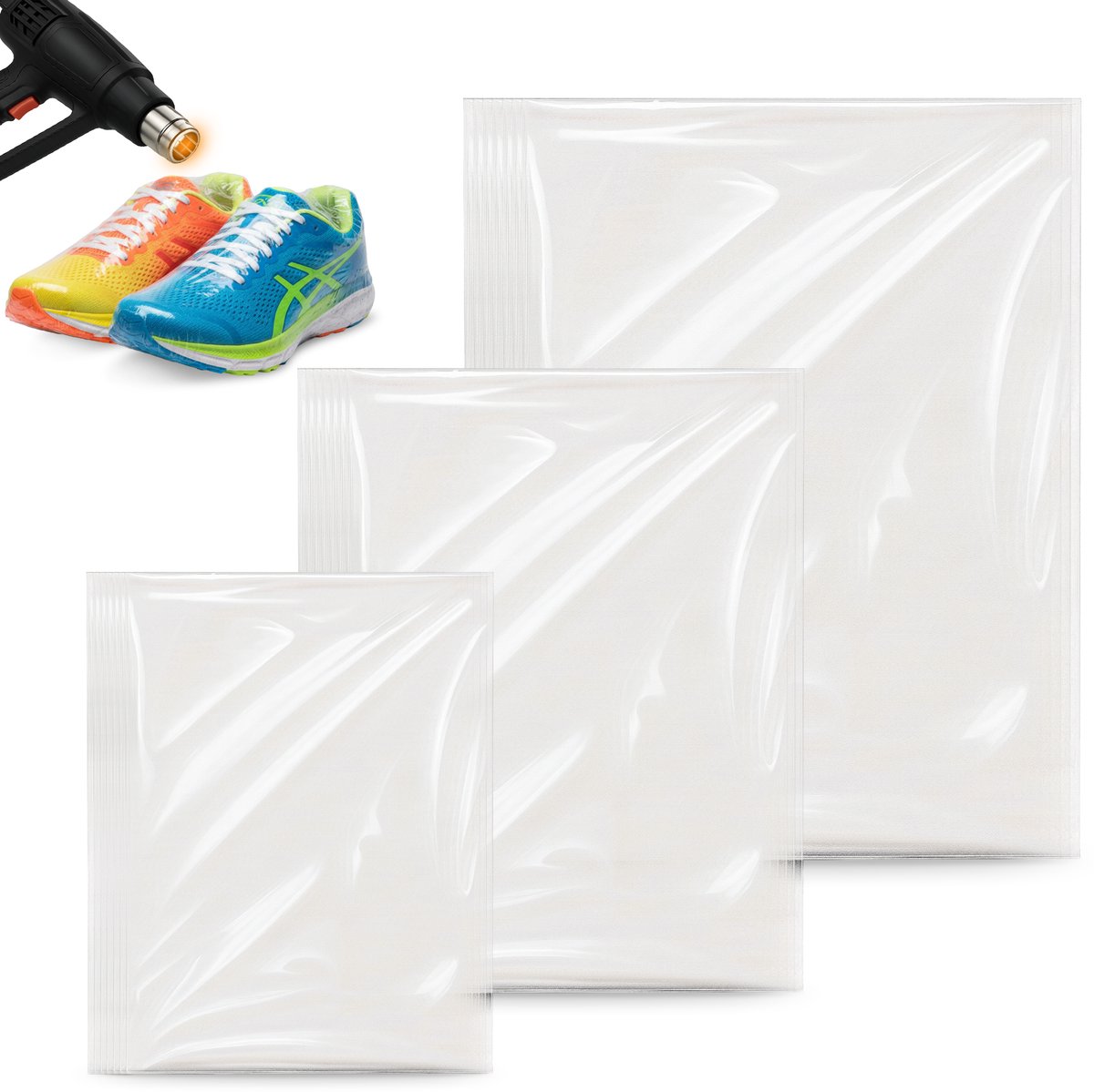 Krimpfolie vellen - 3 maten - 200 stuks - Rekfolie - Knutselen - Voor Kinderen en volwassenen - Armbandjes maken meisjes en jongens - Pakketten - Wikkelfolie - Creatief - Sleutelhangers - Luft - Krimpie dinkie