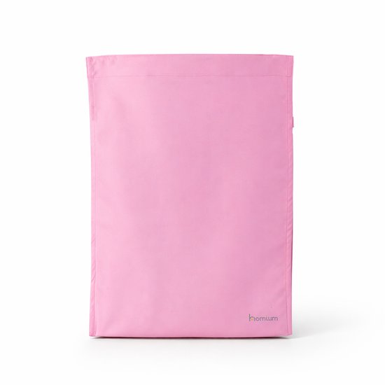 Roze Homium postzak, voorkant. Afmetingen 50x35 cm.