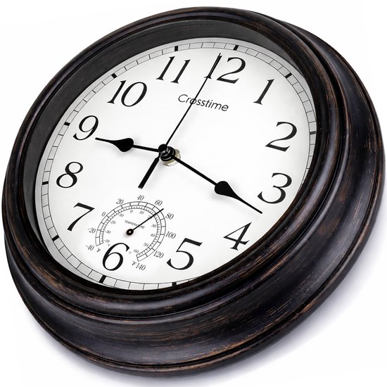 QUWOTXE Vintage wandklok outdoor tuin 30,5 cm indoor outdoor klok met thermometer en hygrometer